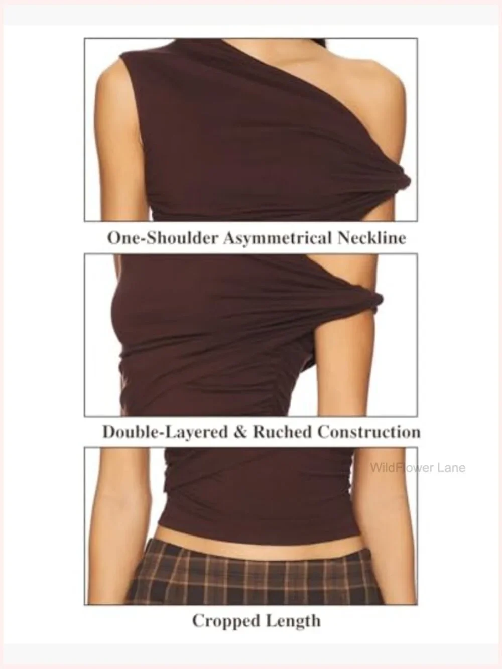 Off Shoulder Crop Top Sleeveless Twisted Strap Double Layered Asymmetrical - Picture 4 of 4
